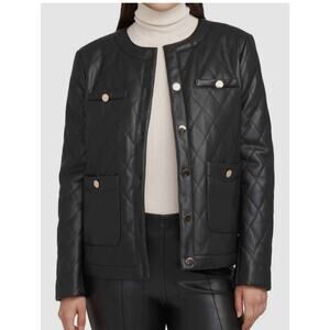 Anne Klein Medium Black Quilted Faux Leather Jacket Fully Lined Retail $209